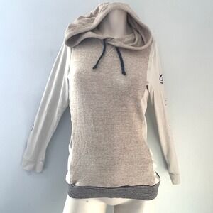 GAP Womens Beige Hoodie S Graphic Sleeves Casual Comfy Cabincore Streetwear Cozy